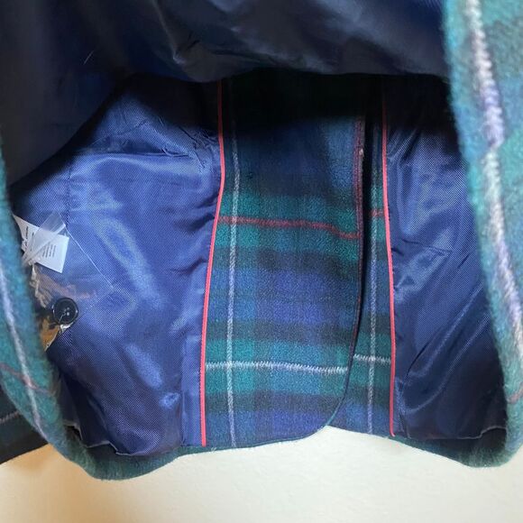 Talbots Womens Italian Wool Plaid Double Breasted Blazer Navy Green Tartan Sz 8 - Picture 10 of 10
